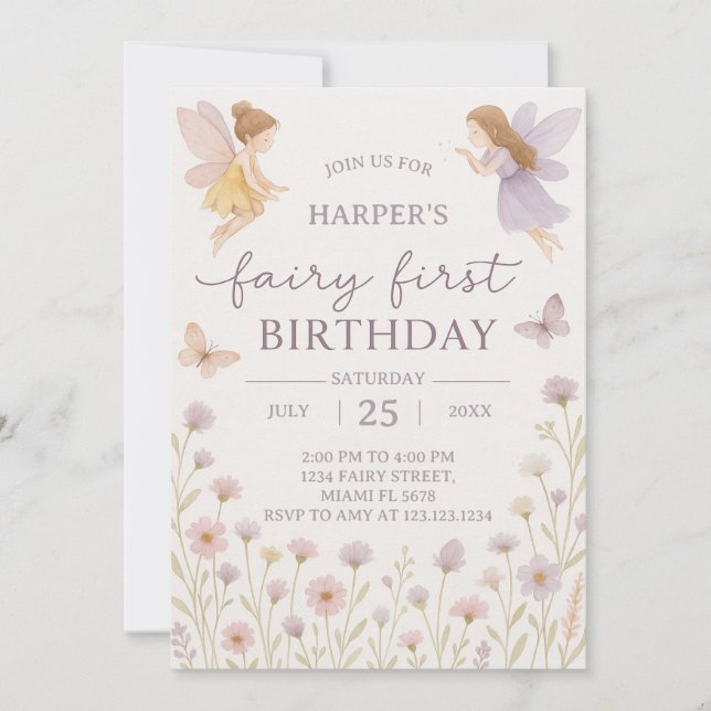 Fairy Garden First Birthday Invitation (Devant)