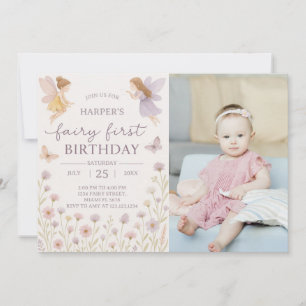 Fairy Garden First Birthday Invitation avec photo