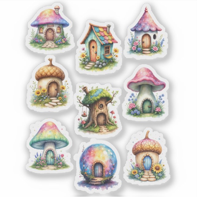 Fairy Houses Scrapbook Junk Journal Sticker Sheet (Devant)