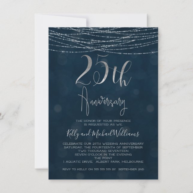 Fairy Lights 25e anniversaire Mariage Invitation (Devant)