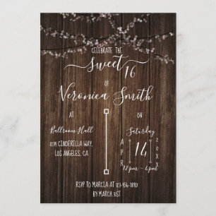 Fairy Lights and Wood Sweet 16 Invitation