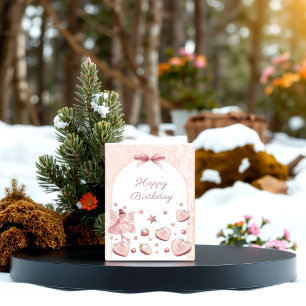 Fairy Pink Strawberry Girl Carte de voeux d'annive