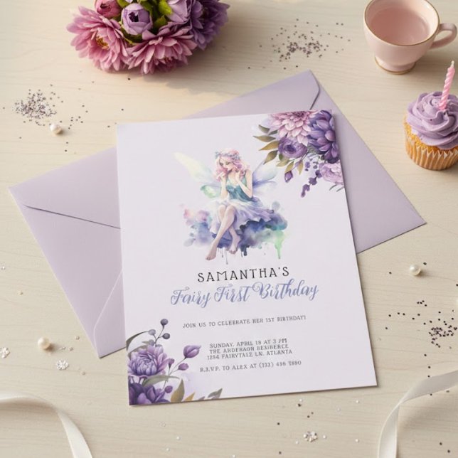 Fairy Première Invitation d'anniversaire | Violet  (Créateur téléchargé)