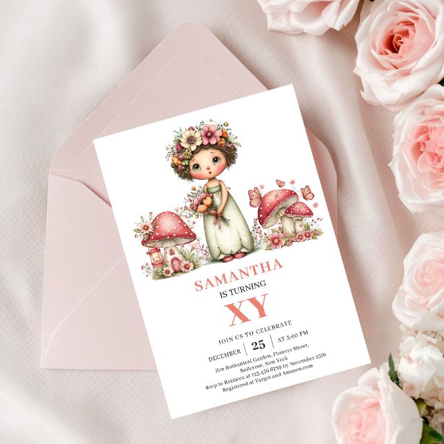 Fairy Starlight 8e Invitation Anniversaire Fleurie (Starlight Fairy 8th Birthday Blush Floral Invitation)