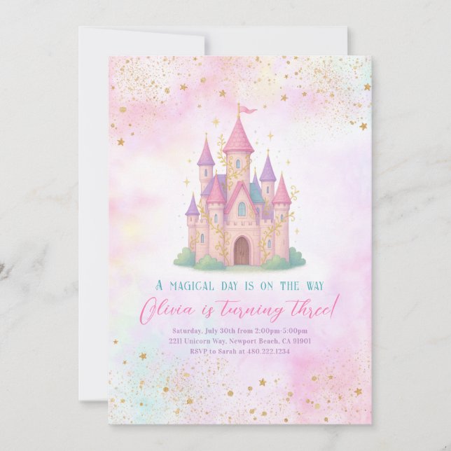 Fairy Tale Castle Pink Birthday Party Invitation (Devant)