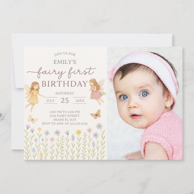 Fairy Wings First Birthday Invitation avec photo (Devant)