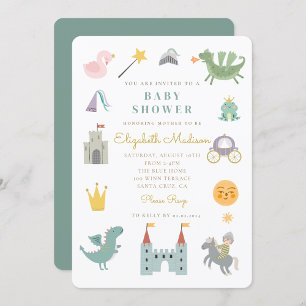 Fairytale Princess Dragon Baby shower Invitation