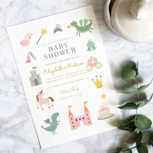 Fairytale Princess Dragon Baby Shower Invitation