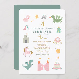 Fairytale Princess Dragon Invitation d'anniversair