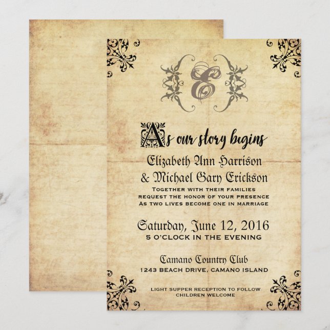 Fairytale Vintage Wedding Invitation (Devant / Derrière)