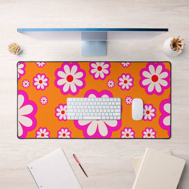 Faisée rose chaud sur Burnt Orange Retro BOHO Flor (Bureau 1)
