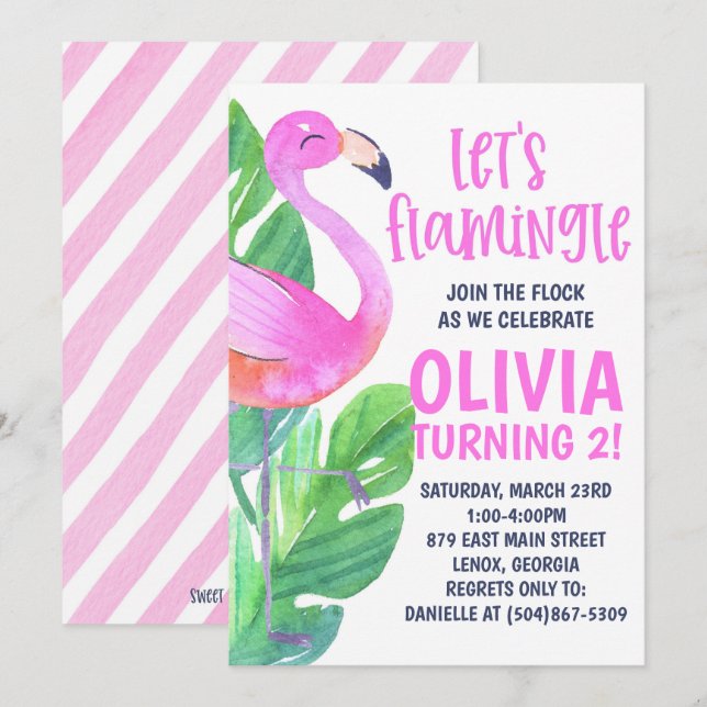 Faisons Flamingle ! Invitation pour une fête d'ann (Devant / Derrière)