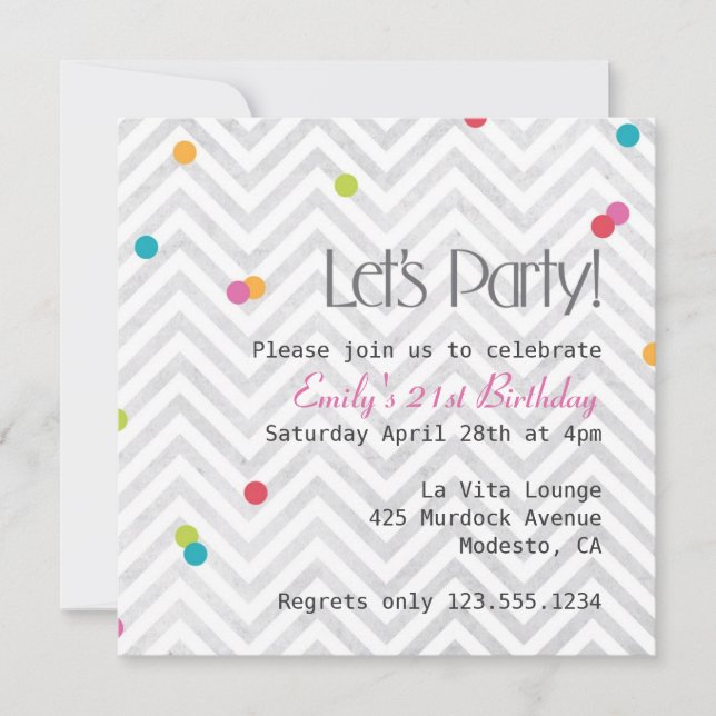 Faisons la fête Chevron et Dot Invitation (Devant)