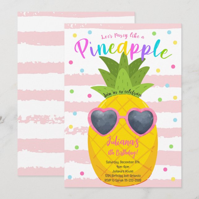 Faisons la fête comme un ananas Invitation d'anniv (Devant / Derrière)