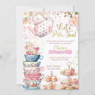 Faisons par-Tea fille invitation d'anniversaire, T