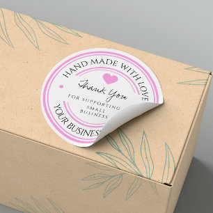 fait à la main avec amour merci sticker rose noi