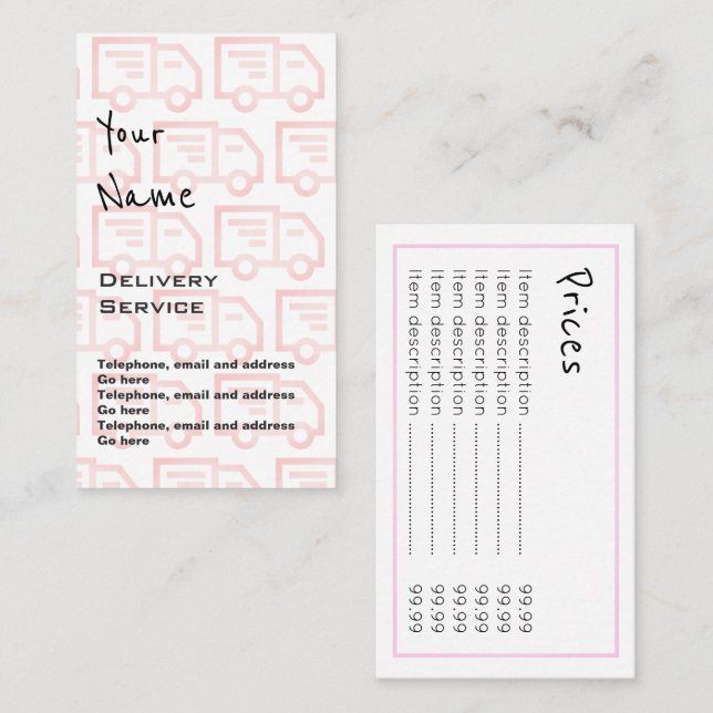 "Fait écho" des cartes des prix de la livraison (Devant / Derrière)