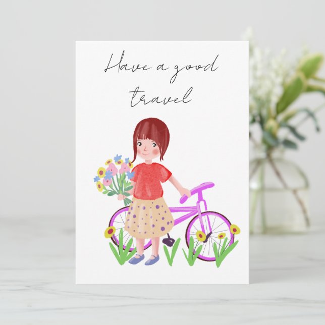 Faites un bon voyage, carte postale. Dessin avec u (Debout devant)