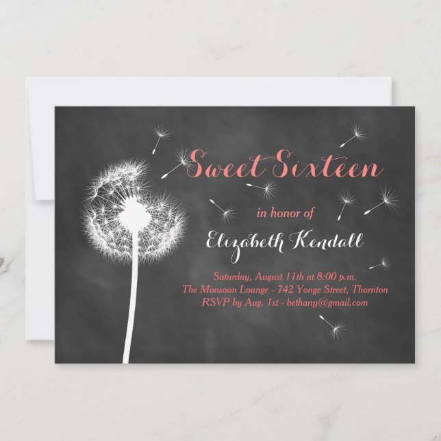 Faites un voeu ! Invitation sweet sixteen (corail) (Devant)