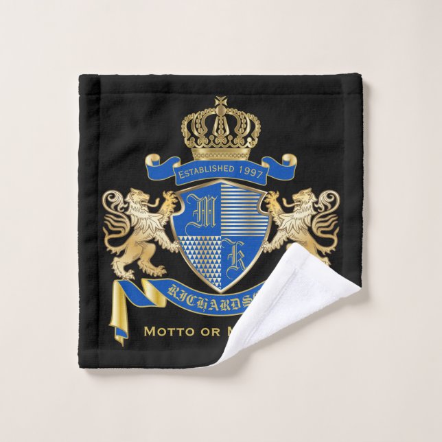 Faites votre propre armoirie de Lion d'or bleu (Gant de toilette)