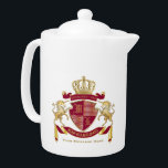 Faites votre propre blason Red Gold Unicorn Emblem<br><div class="desc">Créez votre propre armoiries, emblème, insignia ou crête de famille aristocratique avec ce magnifique essuie-tout classique ou ce modèle de bouclier. Des motifs rouges de Crimson décorent un bouclier surmonté d'une couronne dorée et flanqué de licornes héraldiques médiévales. Une banderole assortie tient votre date de mariage / date de naissance...</div>
