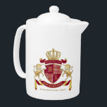 Faites votre propre blason Red Gold Unicorn Emblem<br><div class="desc">Créez votre propre armoiries, emblème, insignia ou crête de famille aristocratique avec ce magnifique essuie-tout classique ou ce modèle de bouclier. Des motifs rouges de Crimson décorent un bouclier surmonté d'une couronne dorée et flanqué de licornes héraldiques médiévales. Une banderole assortie tient votre date de mariage / date de naissance...</div>