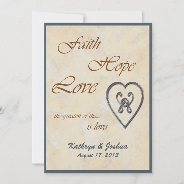 Faith Hope Love Blue Heart Faire-part de mariage (Devant)