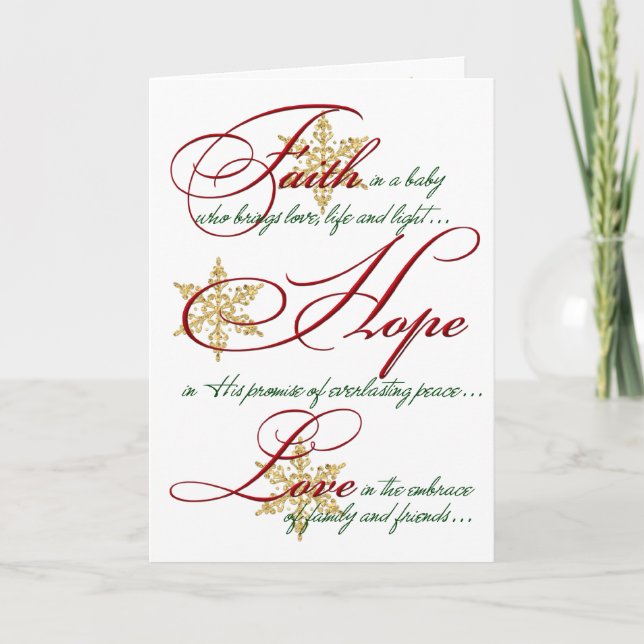 Faith, Hope, Love Gold Snowflakes Carte de Noël (Devant)