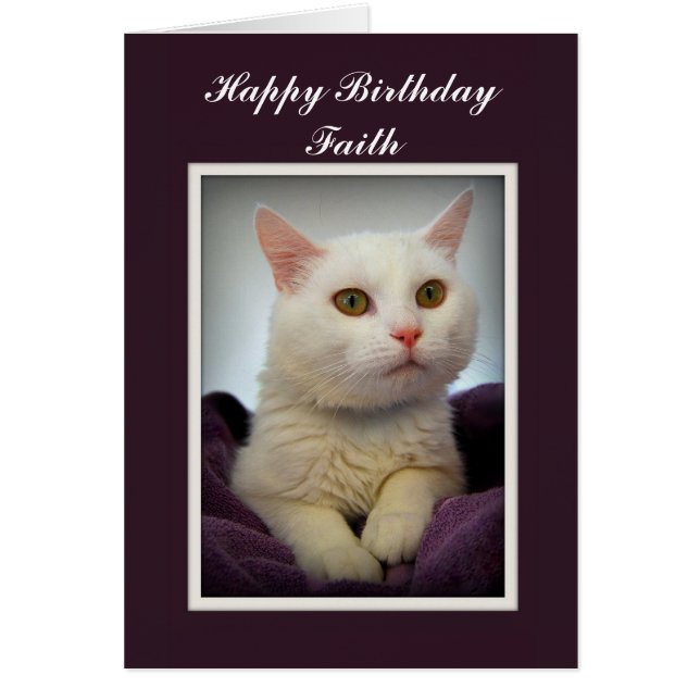 Faith Joyeux Anniversaire Carte Chat Blanc (Devant)