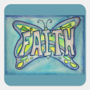Faith Word Art Blue Butterfly Decal Stickers