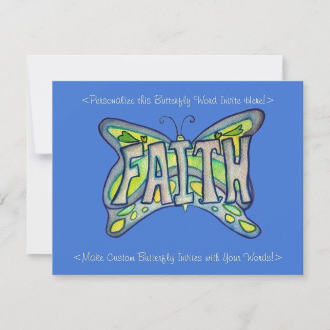 Faith Word Art Butterfly Wings Invitations personn (Devant)