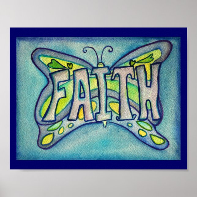 Faith Word Bleu Papillon Poster Imprimantes d'art (Devant)