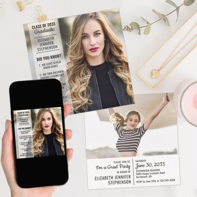 Faits amusants 2 photo moderne faire-part graduati (Créateur téléchargé)