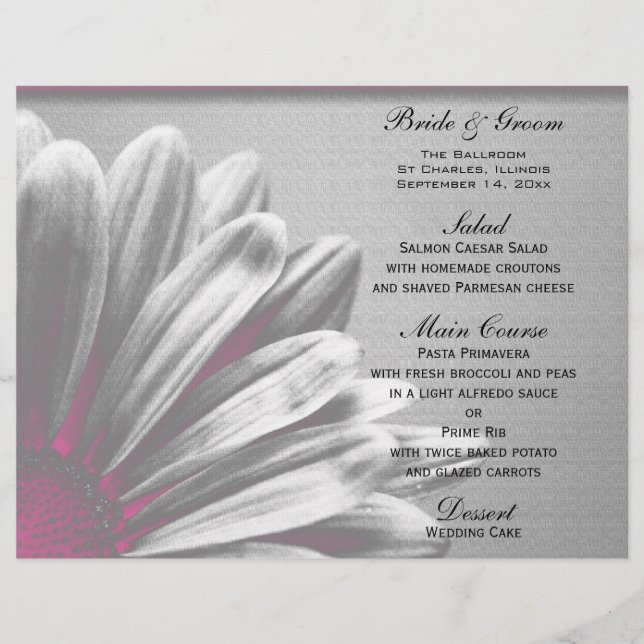 Faits saillants floraux rose et gris Menu Mariage (Devant)