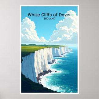 Falaises blanches de Douvres Affiche de voyage Ang