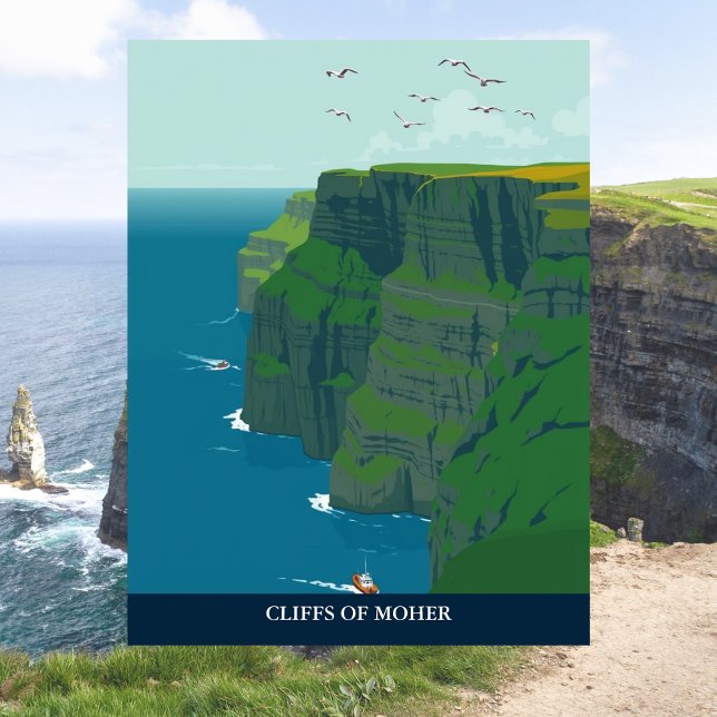 Falaises de Moher, Irlande Carte Postale Vintage (Cliffs of Moher, Ireland Travel Vintage)