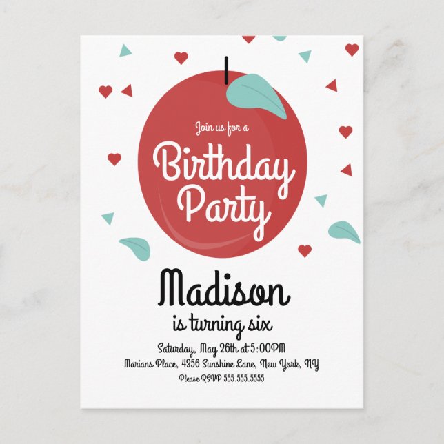 Fall Apple Confetti Coeurs Anniversaire Invitation (Devant)