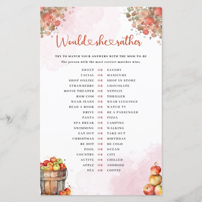 Fall Apple Voudrait-Elle Plutôt Baby shower Jeu (Devant)