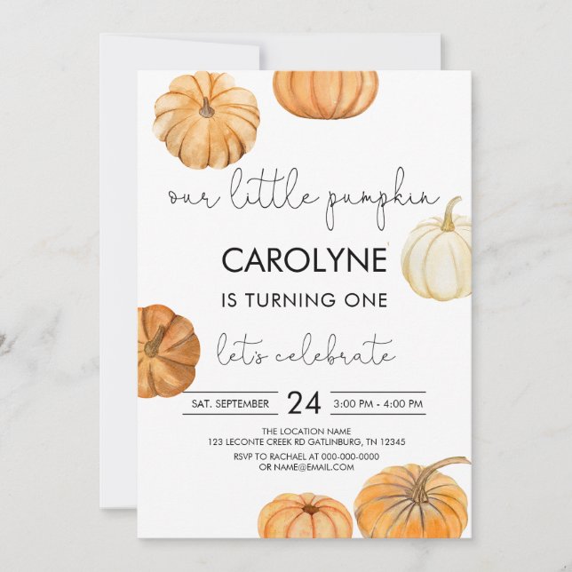 Fall Autumn Pumpkin Birthday Invitation (Devant)