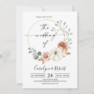 Fall Autumn Pumpkin Floral Wedding Invitation