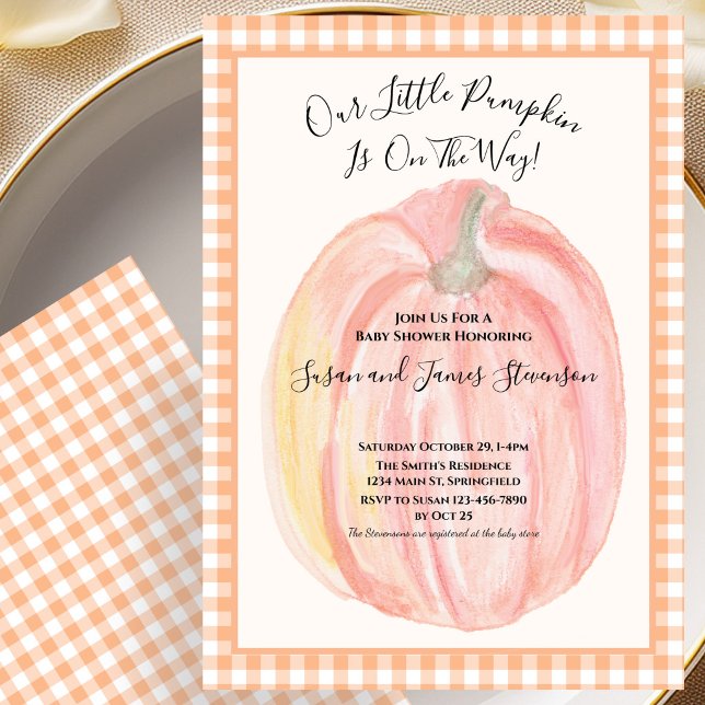 Fall Baby Shower Invitation Little Pumpkin Gingham (Créateur téléchargé)