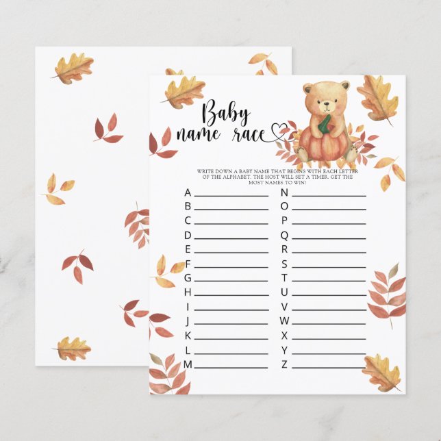 Fall Bear - Jeu de course de noms de bébé (Devant / Derrière)