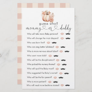 Fall Boho Citrouille Baby shower "Devinez qui" Jeu