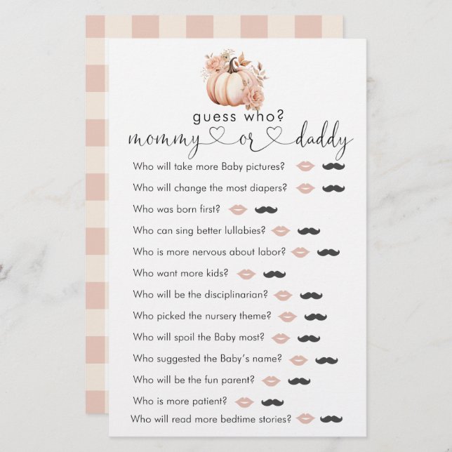 Fall Boho Citrouille Baby shower "Devinez qui" Jeu (Devant / Derrière)