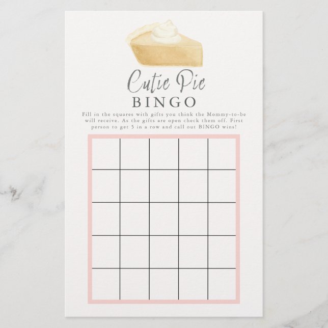 Fall Cutie Pie Baby shower Rose Bingo Carte de jeu (Devant)