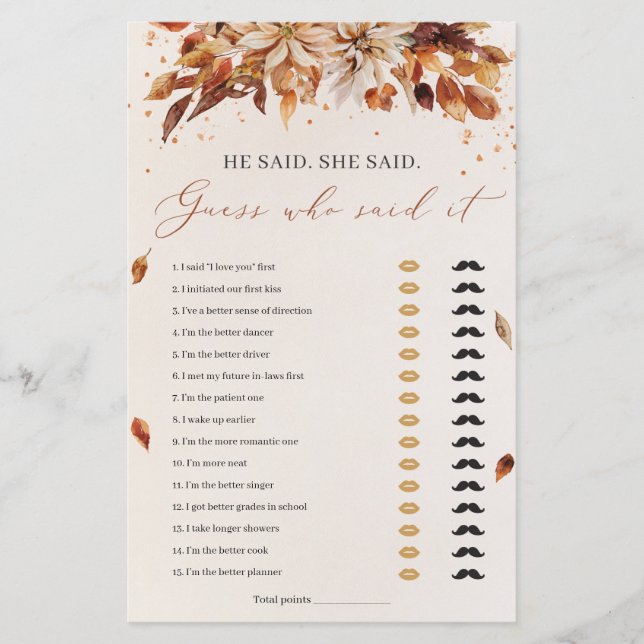 Fall Flowers Il a dit Elle a dit Fête des mariées  (Devant)