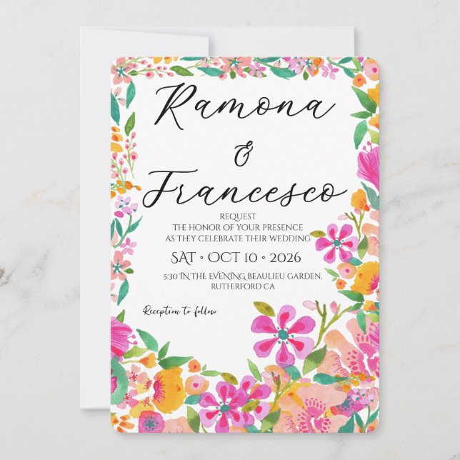 Fall For You Watercolor Floral Wedding Invitation (Devant)