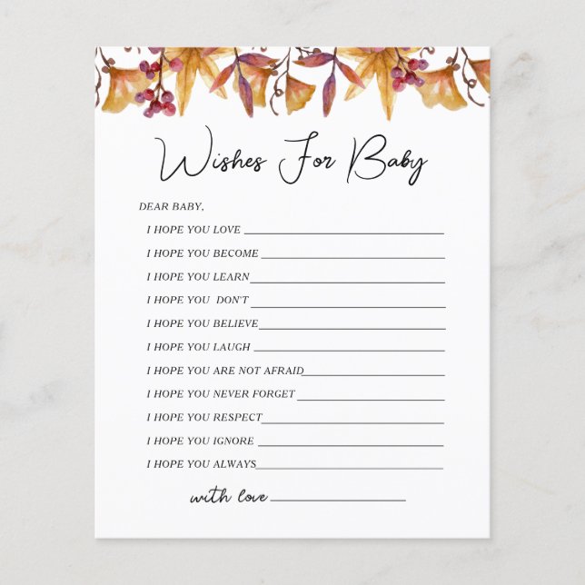 Fall in Love Automne Wives For Baby shower Game (Devant)