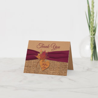Fall in Love Burlap, Carte de remerciements Mariag