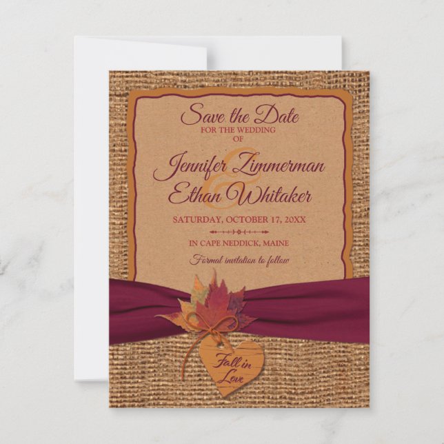 Fall in Love Burlap, Mariage Feuille Enregistrer l (Devant)
